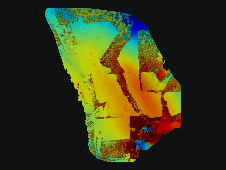 Colour-coded elevation model of the same site
