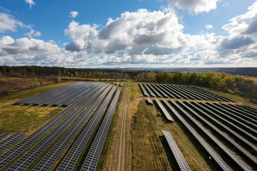 Wide view across a completed solar array
