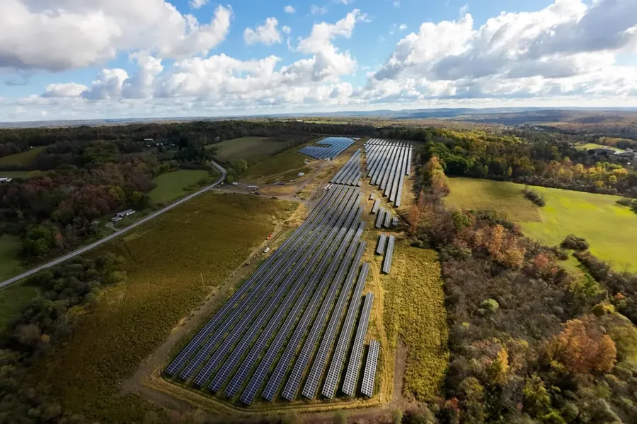 Solar array under construction photographed from the air